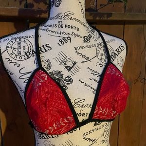 Embroidered Bikini Top, Medium, Red